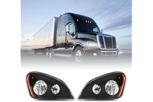 Easyinst Freightliner Headlights for Cascadia 2008-2017,Replacement Headlamp DOT and SAE Approved (Black, Pair Set)