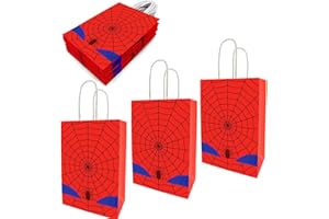 Joyday 24PCS Party Favor Bags, Gift Bags with Handles, White Card Paper Comic Paper Bags for Kids Birthday Party Supplies Decorations Storage (Red)