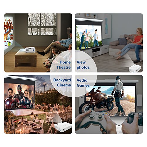 SPACEKEY Mini Portable Projector Multimedia Home Theater Video Projector Support 1080P with HDMI, USB, VGA, AV Ports for Home Cinema, White