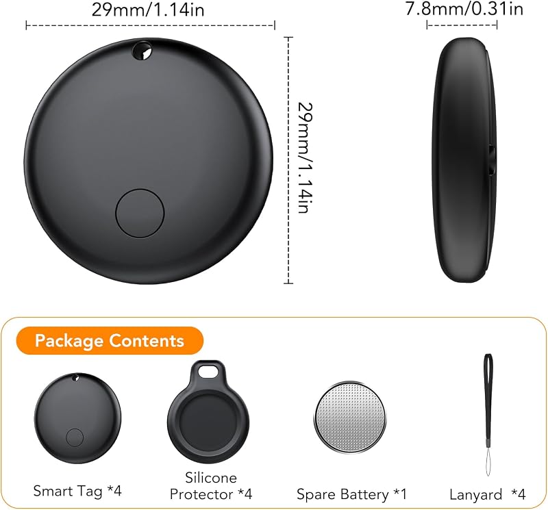 Tracker Tag Android Smart Tag, Schlüsselfinder KeyFinder kompatibel mit Google Mein Gerät Finden APP (Android NUR), Bluetooth Key Finder für Gepäck/Taschen/Koffer/Brieftasche (4er Pack) — Foto 7 von 8