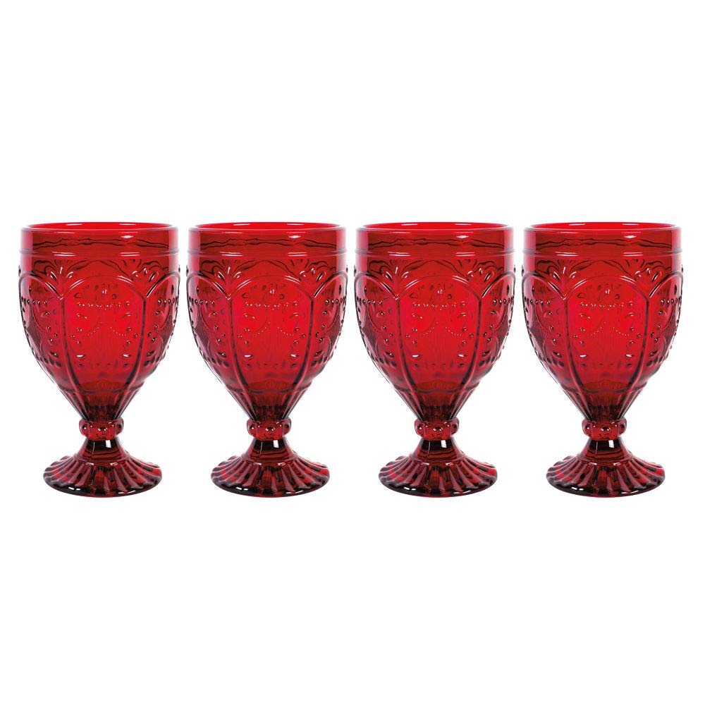 Fitz and Floyd80-293 Trestle Glassware Ornate Goblets, Glass, Red