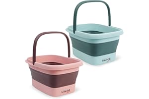 BREENHILL 2 Pack Foldable Foot Bath Basin, Collapsible Foot Soak Tub, Multifunction Plastic Basin with Handles,Foot Tub for Soaking Feet,Pink&Green