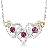 Gem Stone King 925 Silver and 10K Yellow Gold Pink Tourmaline and White Lab Grown Diamond Heart Shape Pendant Necklace For Women (0.81 Cttw, with 18 Inch Chain)