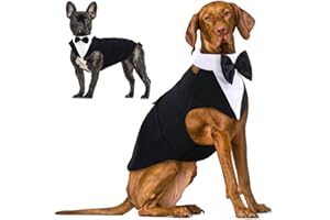 IDOMIK Dog Tuxedo Suit for Small Medium Large Dogs, Formal Dog Tuxedo Vest Suit with Detachable Bow Ties Collar & Bandana Scarf Set, Dog Wedding Attire Shirt for Birthday Party Costume Black