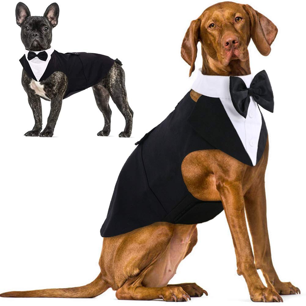 IDOMIK Dog Tuxedo for Small Medium Large Doggie, Detachable Dog Formal Wedding Suit with Tuxedo Vest & Bow Ties Collar & Bandana Scarf Set, Wedding Attire Shirt for Birthday Party Costume
