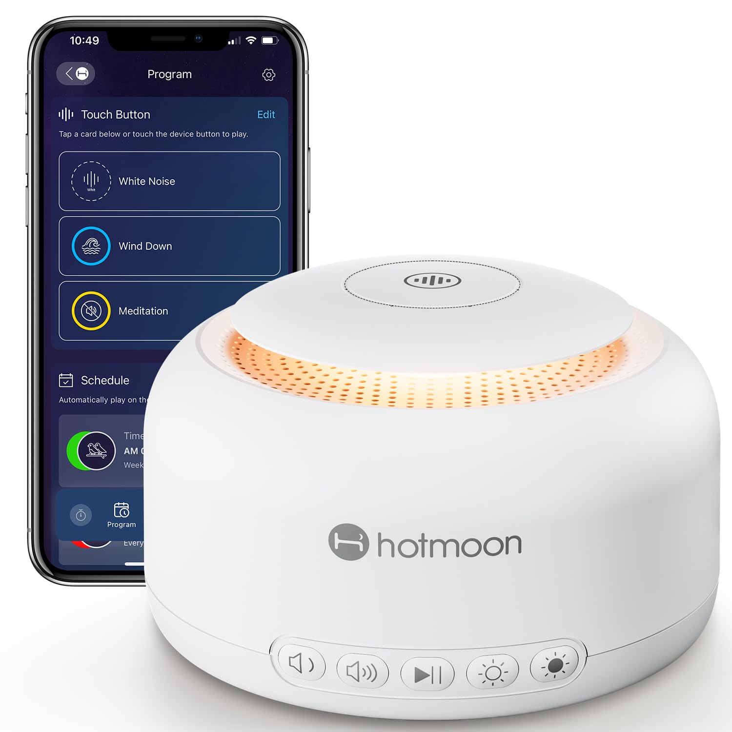 Photo 1 of Hotmoon Smart White Noise Sound Machine Sleep Sound Machine, Dual-Mode Bluetooth Speaker, 48 Built-in Soothing Sounds White Noise, 300+ Cloud Options, Batteries not Included, AC Power Only