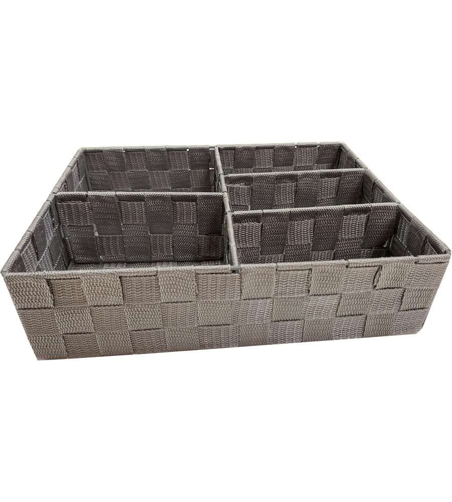 Compactor Stan Drawer Organiser with 5 Compartments, Metal and Woven Rayon, 32 x 25 x 8cm, Grey, RAN4765