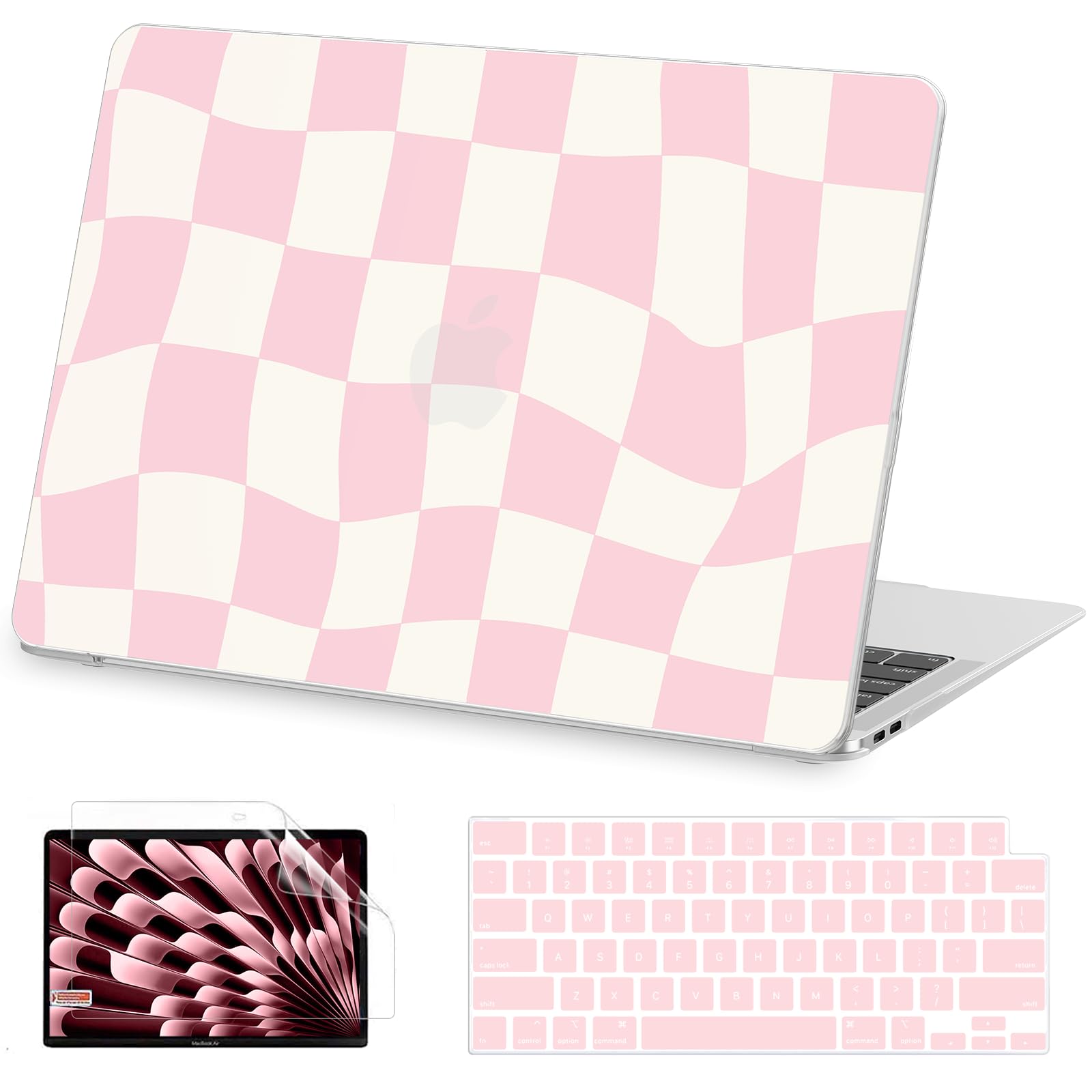 Photo 1 of AKIT Compatible with MacBook Pro 13 inch Case M2 A2338 2025-2016 M1 A2251 A2289 A2159 A1989 A1708 A1706, Unique Pattern Laptop Hrad Shell Case&Keyboard Cover&Screen Protector Film, Pink Checkboard
