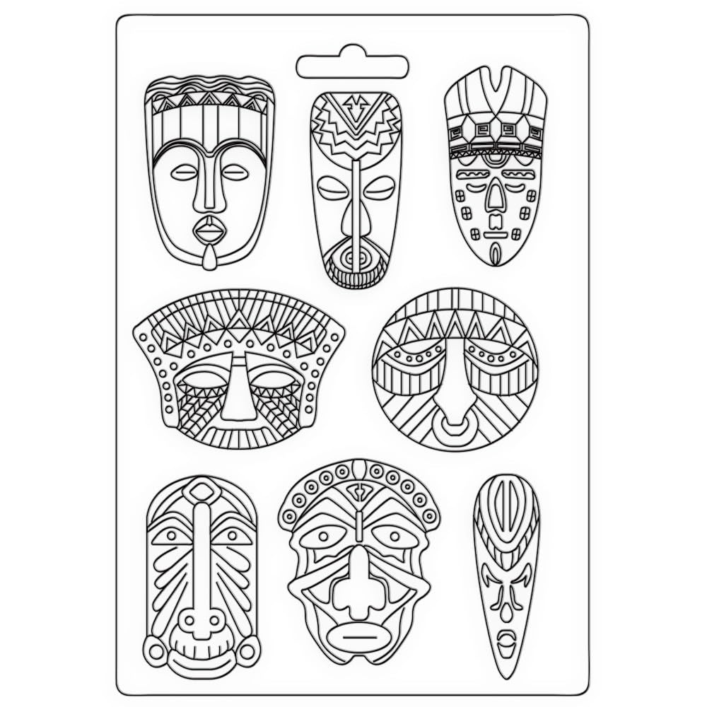 Stamperia International Soft Mould - Savana Tribal Masks, White, A5, (K3PTA4533)