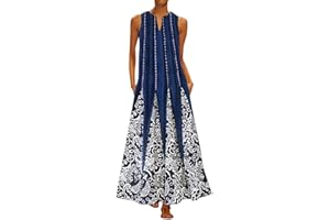 GENERIC Maxi Dresses for Women,2023 Spring Summer Trendy Graphic Beach Dress,Sleeveless V Neck Flowy Irregular Hem Boho Dress