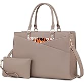 LOVEVOOK Laptop Tote Bag for Women, Leather Business Office Work Bag Computer Briefcase with Small Clutch fit for 15.6 Inch Laptop,Light Khaki