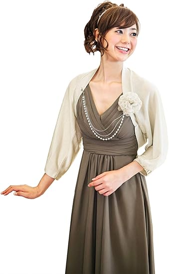 Amazon Ruirue Boutique ルイ ルエ ブティック シャイニー ラメ ニット ボレロ レディース ミセス ママ フォーマル ジャケット カーディガン 大きいサイズ 長袖 七分袖 オールシーズン コサージュ ドレス 結婚式 パーティ カーディガン ボレロ 通販