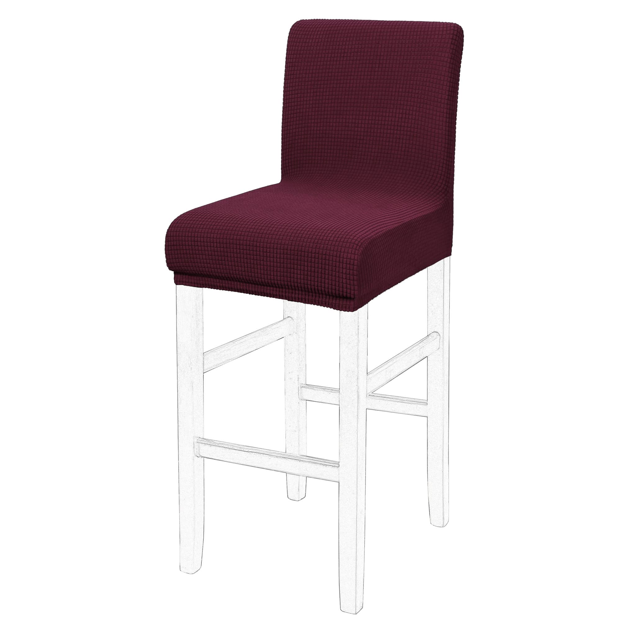 PiccoCasa Dining Chair Covers Set of 1, Stretch & Removable Bar Stool Covers for Pub Counter - Height Side Chair Covers with Square Lattice, Washable Chair Slipcovers Burgundy