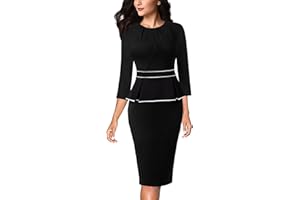 VFSHOW Womens Pleated Crew Neck Peplum Work Business Office Bodycon Pencil Sheath Dress