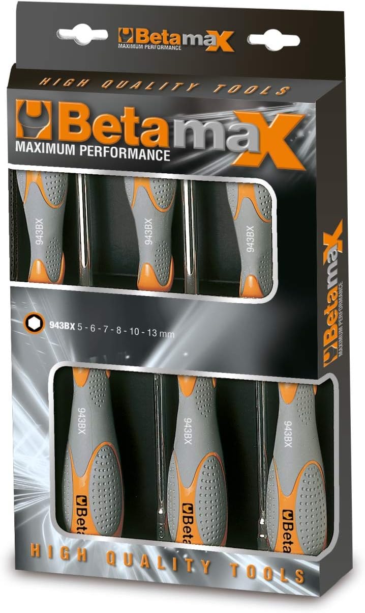 Beta 9440056 Model 944 BX/D6 Set of 6 Deep Hi-Torque Hexagon Nut Spinner, Long Series, Orange, 944BX/D6