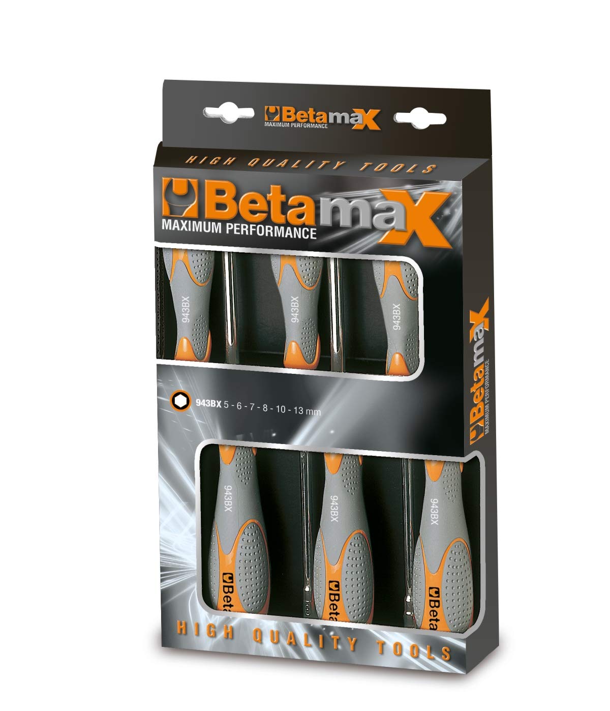 Beta 9440056 Model 944 BX/D6 Set of 6 Deep Hi-Torque Hexagon Nut Spinner, Long Series