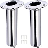 Amarine Made Heavy Duty Stainless 316 Deluxe Rod Holders with Drain (2 pcs) | Polished Stainless Steel Flush Mount Rod Holder, Directed Drain Prevents Boat Hull Water Damage, Fishing Rod Holder for Boat