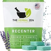 Recenter Shower Steamers Aromatherapy for Relaxing - USA Made Valentines Day Gift for Her and Him - Lavender & Eucalyptus Shower Bomb Tablets – Soothing Natural Essential Oils (10 Pack)