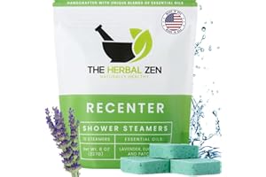 THE HERBAL ZEN Recenter Shower Steamers Aromatherapy for Relaxing - Christmas Gift - Adult Stocking Stuffer - USA Made - Lavender & Eucalyptus Shower Bomb Tablets - Soothing Natural Essential Oils (10 Pack)