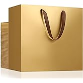 EUSOAR Small Paper Bags, 50pcs 8.6"x3.9"x7 Gold Gift Wrap Bags with Handles Bulk, Retail Shopping Merchandise Wrapping Paper Bags for Craft Grocery, Business, Wedding Birthday Party Favor