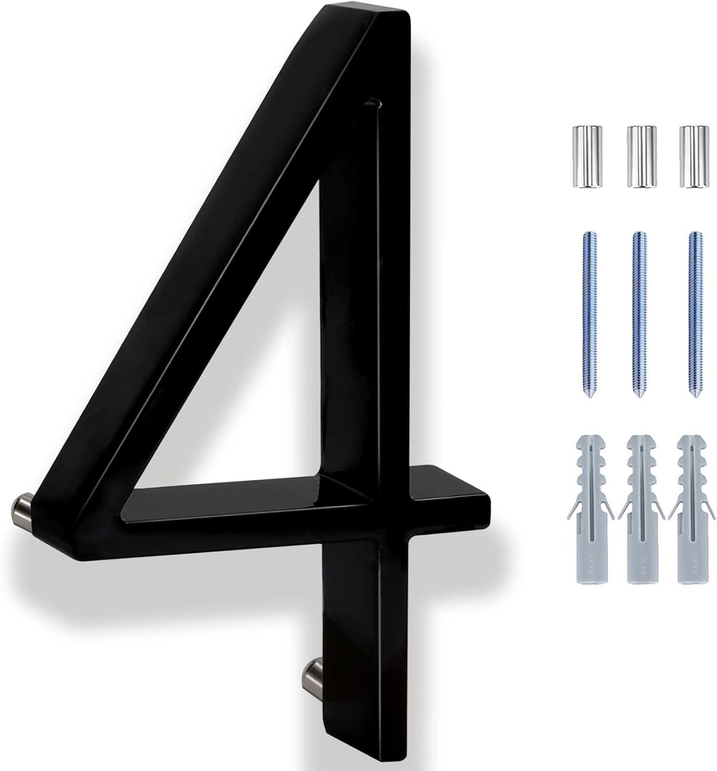 Address Signs - 6 Inch Large Zinc Alloy Modern House Numbers For Outside, Address Numbers For House, Black Metal Floating Sign House Number With Nail Kit For Mailbox Door Home Garden (Large 4)