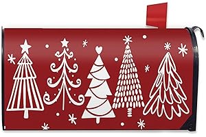 FBCOO Christmas Tree Red Mailbox Cover Magnetic Standard Size 20.5" x 18", Xmas Pine Trees Decorative Post Letter Box Wrap Decor, Winter Holiday Garden Yard Outdoor Decoration