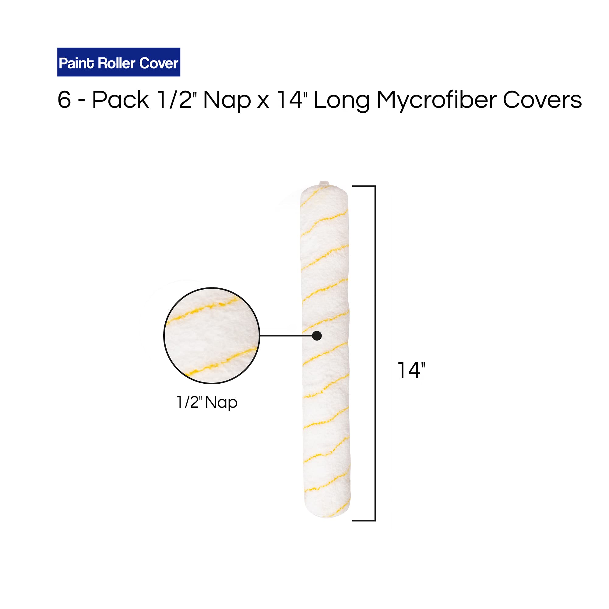 Pro Grade Paint Roller Covers - 1/2 X 14 Inch Microfiber 6 Pack