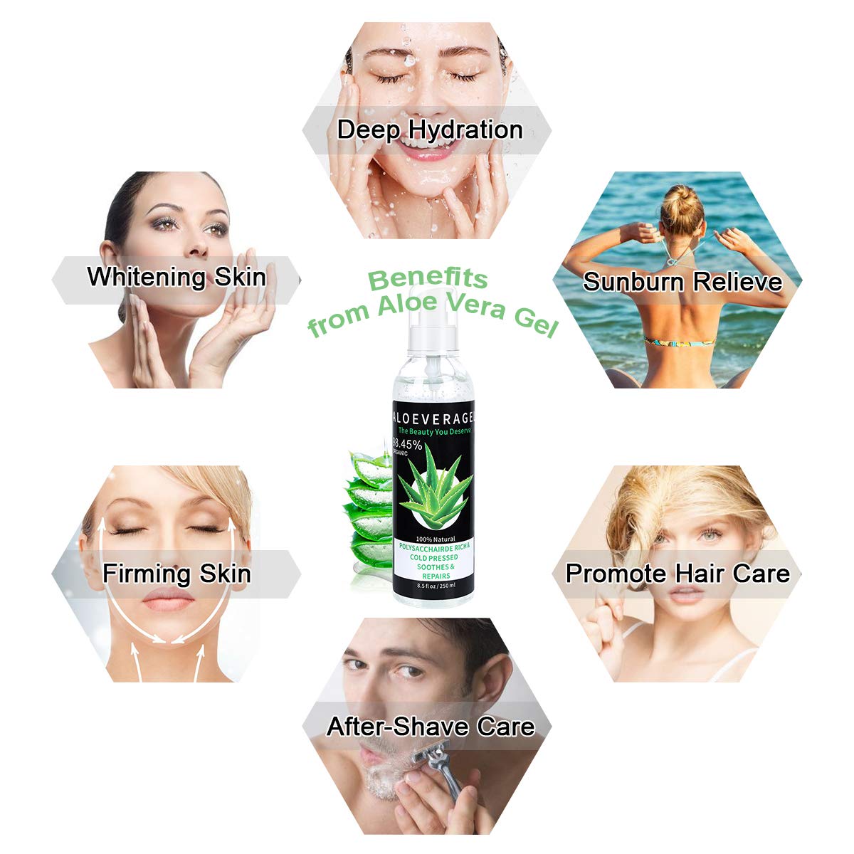 Aloe Vera Gel with 100% Naturally Aloe Barbadensis Great for Skin & Hair Care Pure Aloe Vera Absorbed Rapidly with No Sticky Residue : Beauty