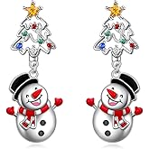 S925 Sterling Silver Christmas Tree Snowman Earrings Winter Xmas Dangle Drop Earrings Colorful Jewelry Holiday Birthday Christmas Thanksgiving Gift