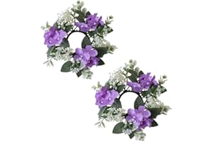 CCUUHJ 2 Pack Candle Rings Artificial Hydrangea Eucalyptus Leaves Wreaths Small Boho Wreath Pillar Candle Holder for Easter Wedding Home Door Tabletop Decoration (Purple)