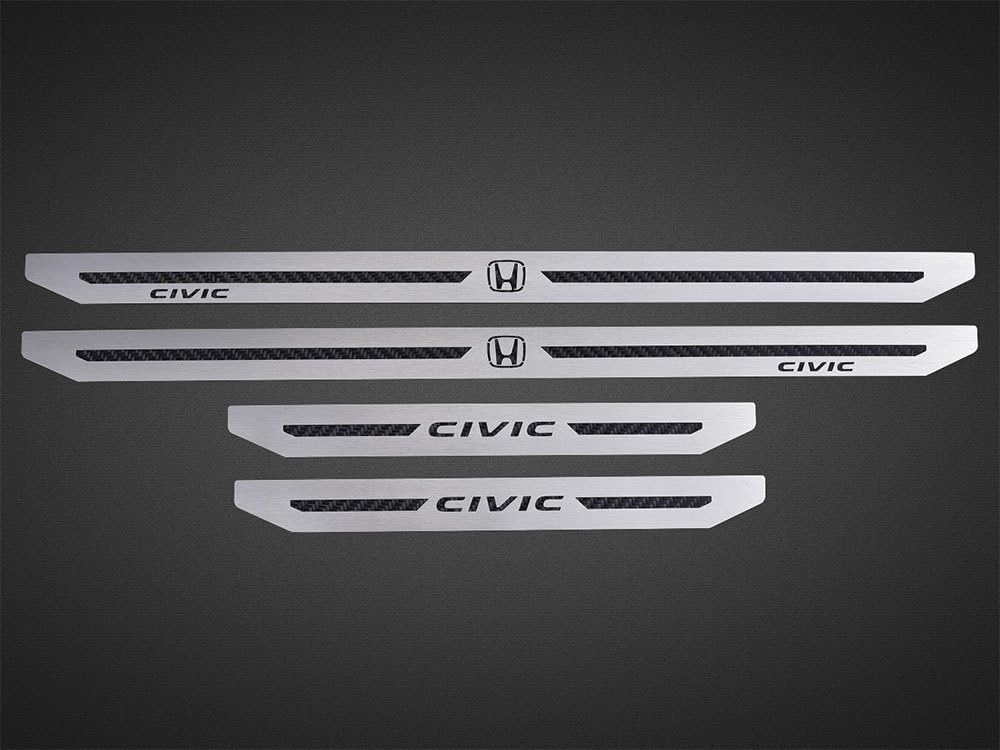 Civic X and Type R V FK8 Door Sills - Civic Emblem - 4pcs Custom Made Stainless Steel Car Scuff Panel Step Protector Guard Trim Car Kits