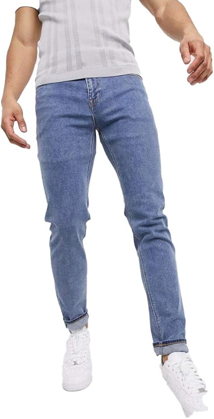Amazon エイソス スキニー ジーンズ デニム スーパースキニー メンズ Asos Design Skinny Jeans In Mid Wash Blue 並行輸入品 ジーンズ 通販