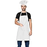 TSD STORY White Chef hat and Apron for Adults Men Women, Cooking Grilling BBQ Kitchen Chef Apron and Butcher Hat Set (1, White)