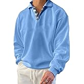 Men’s Classic Polo Shirt Long Sleeve Pullover Gentleman Ocean Sweatshirts Lightweight Casual Tops
