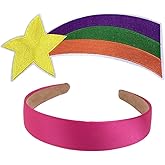 TOMIGO 2Pcs Women Costume Accessories with Stain Hot Pink Headband and Large Rainbow Star Patch for Girls Halloween Cosplay