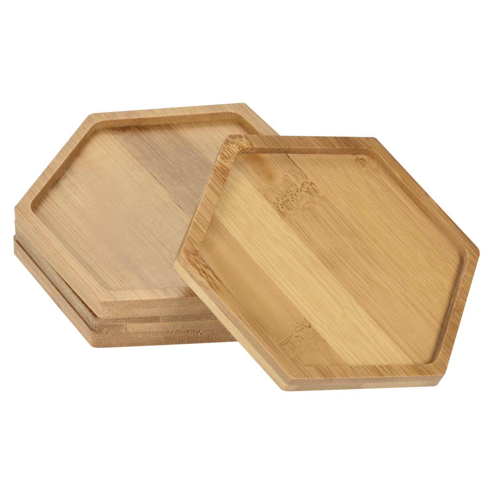 PATIKIL Plant Pot Saucer, 4 Pack 4.7x4 Inch Bamboo Hexagonal Flower Drip Tray for Indoors