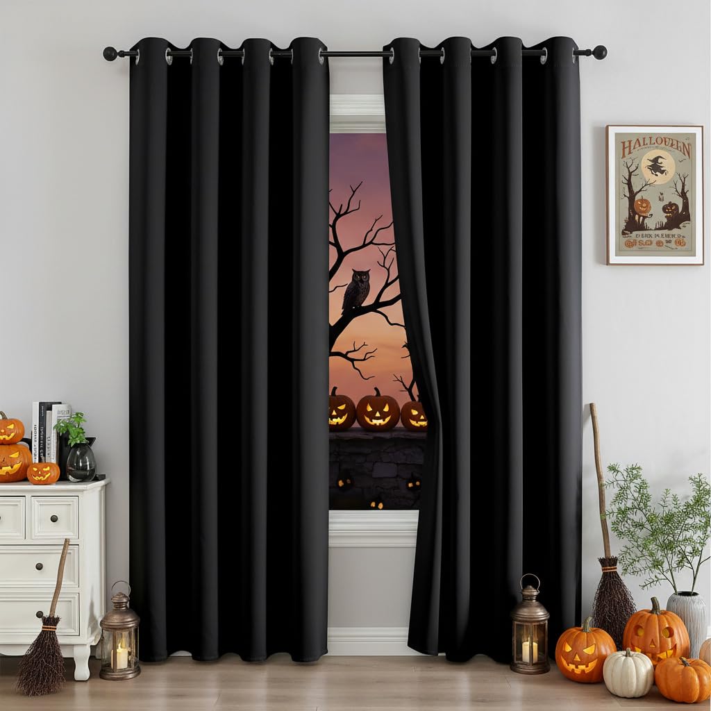 Photo 1 of CUCRAF Black Blackout Curtains 90 Inches Long, Thermal Insulated Noise Reducing Grommet Window Drapes for Bedroom & Living Room(52x90 Inch, 2 Panels)