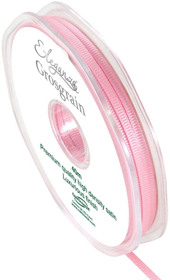 ELEGANZA Grosgrain Ribbon 3mm x 40m, Polyester, Classic Pink, 10 x 10 x 3 cm