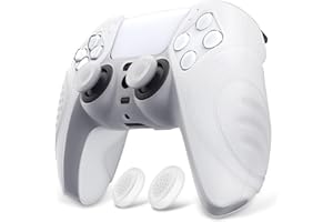 eXtremeRate PlayVital Guardian Edition Clear White Ergonomic Soft Anti-Slip Controller Silicone Case Cover for ps5, Rubber Pr