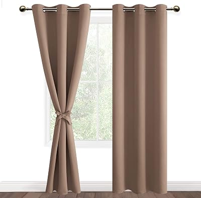 DWCN Khaki Blackout Curtains 2 Panels 46W x 90L with Tiebacks Thermal