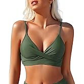 Limeeke Women's Twist Front Bikini Top V Neck Padded Swimsuit Top Adjustable Spaghetti Straps Bathing Suit Tops