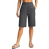 SANTINY Womens 12" Bermuda Shorts Knee Length with Pockets High Waisted Stretchy Summer Walking Modest Long Shorts for Women (Dark Grey_XXXL)