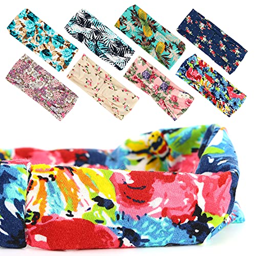 3 otters 8Pack Fashion Headbands, Women\'s Head Band Printed Boho Turban, for Yoga Running Sports Workout Summer Dress Up