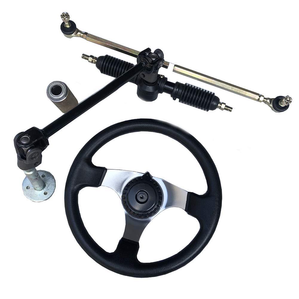 RUNGAO Steering Wheel Kit, 300mm Steering Wheel 320mm Gear Rack Pinion Adjustable Shaft Set,Assembly Replacement for Go Cart ATV UTV 110cc 125cc 140cc 150cc