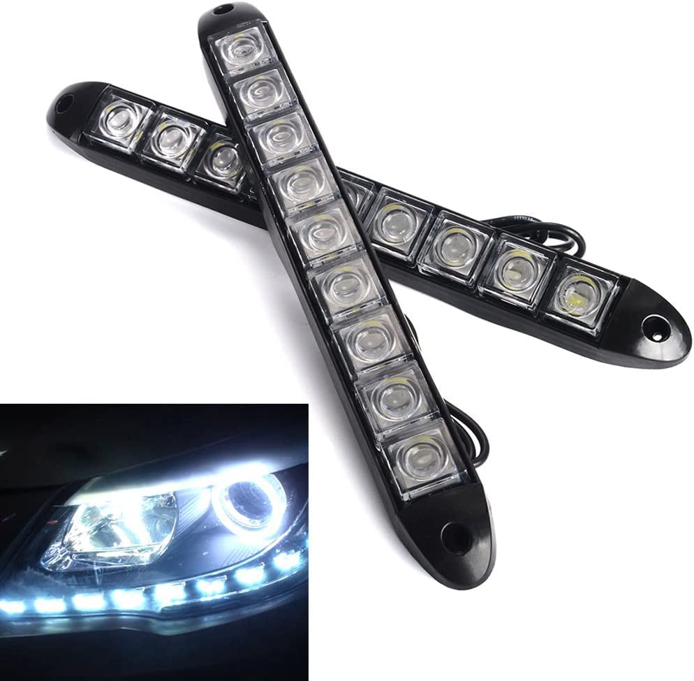 2x 12V 9 LED Car Daytime Running Light White DRL Strip Lamp Car Fog Day Driving Lamp