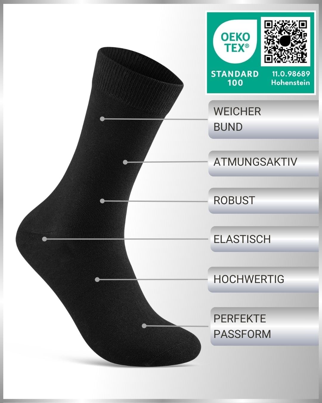 10 Paar Socken Herren 43-46 Schwarz Business Socken Baumwolle Atmungsaktive Anzugsocken 15800 3