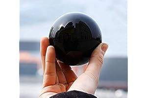 JIC Gem Small Black Obsidian Sphere Ball with Wooden Stand for Fengshui Healing Crystal Decoation Meditation Ball (2.2", 55mm)