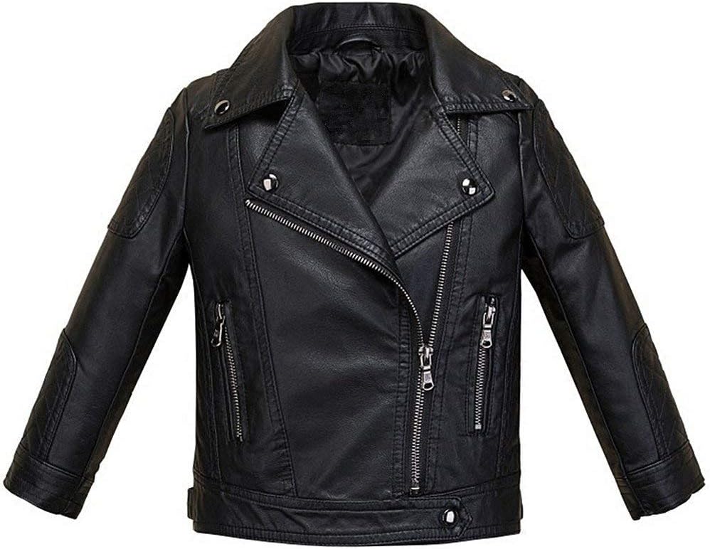 LJYH Boys Girls Fashion PU Leather Jacket Kids Zipper Coat