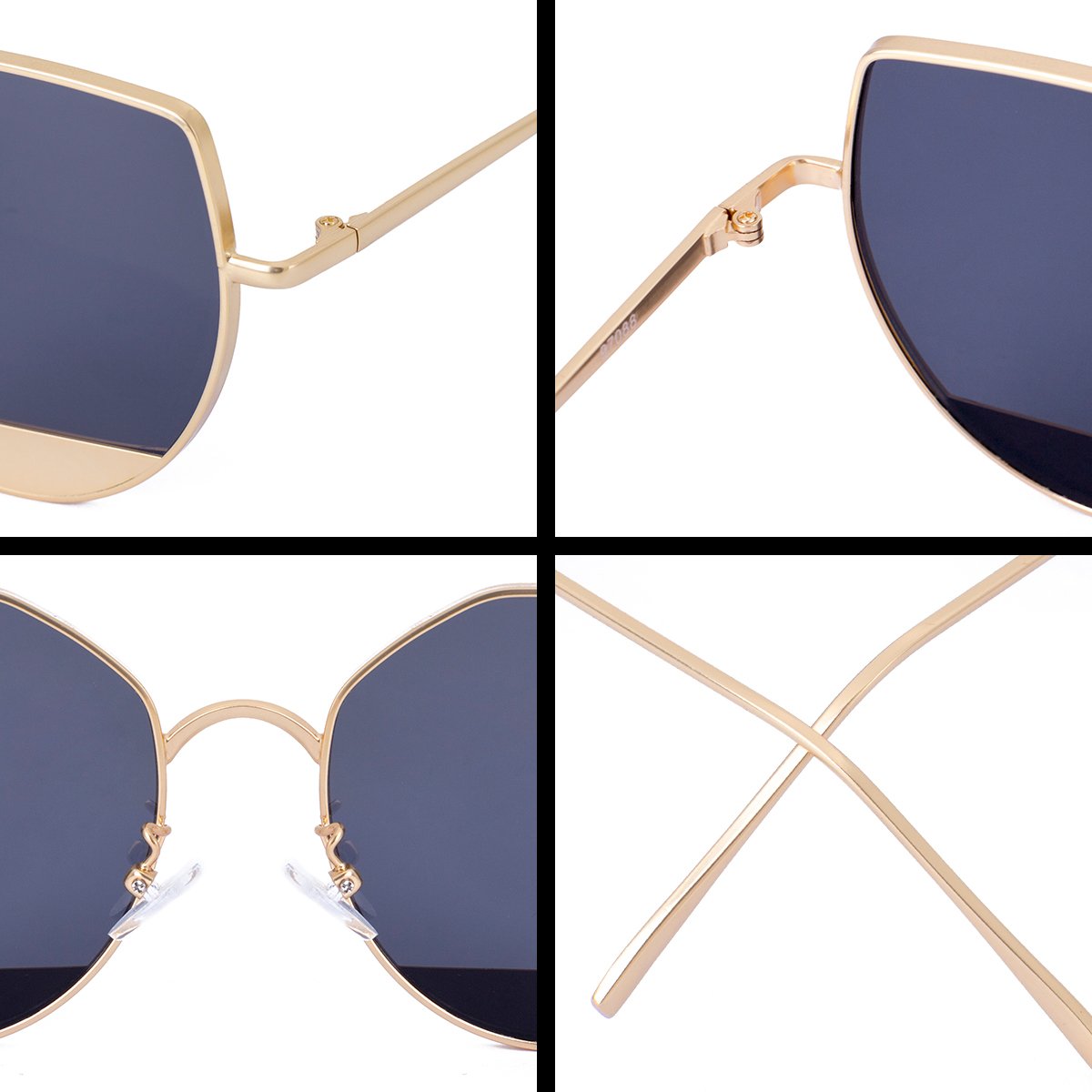 WISH CLUB Cat Eye Sunglasses Coating Mirrored Flat Lenses Fashion Metal Frame Women UV 400(Black)