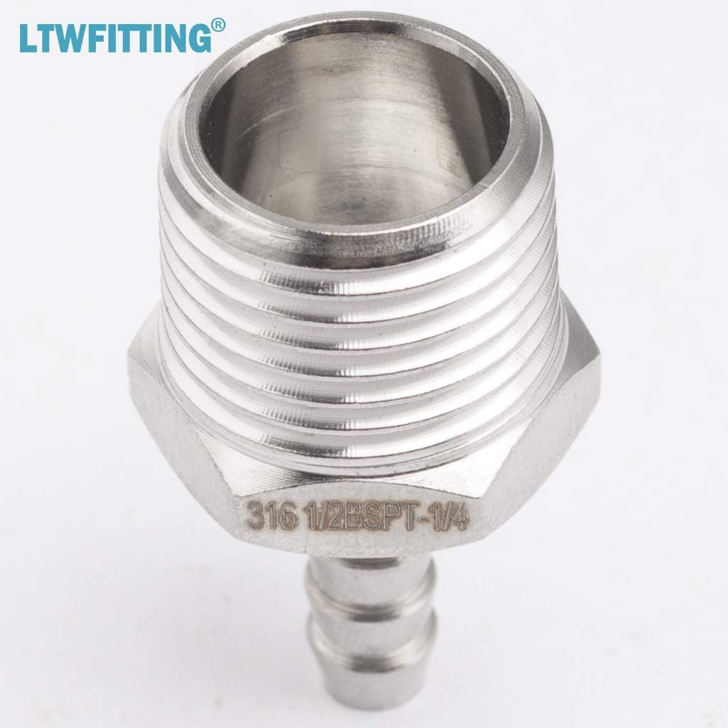 LTWFITTING Stainless Steel 316 Barbed Fitting Connector 1/2-Inch Male BSPT x 1/4-Inch(6mm) Hose Barb Fuel Gas (Pack of 25) - Image 4